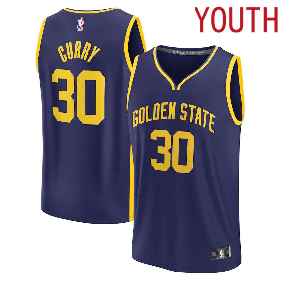 Youth Golden State Warriors 30 Stephen Curry Fanatics Branded Navy Statement Edition 2022-23 Fast Break Player NBA Jersey